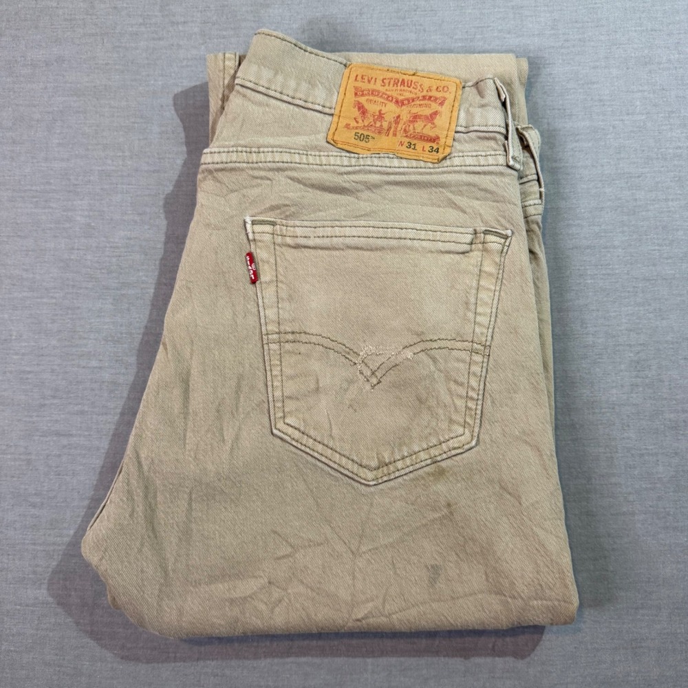 Levi's 505 Regular Fit Jeans Mens 31x34 Tan Good Khaki Straight Leg Denim
